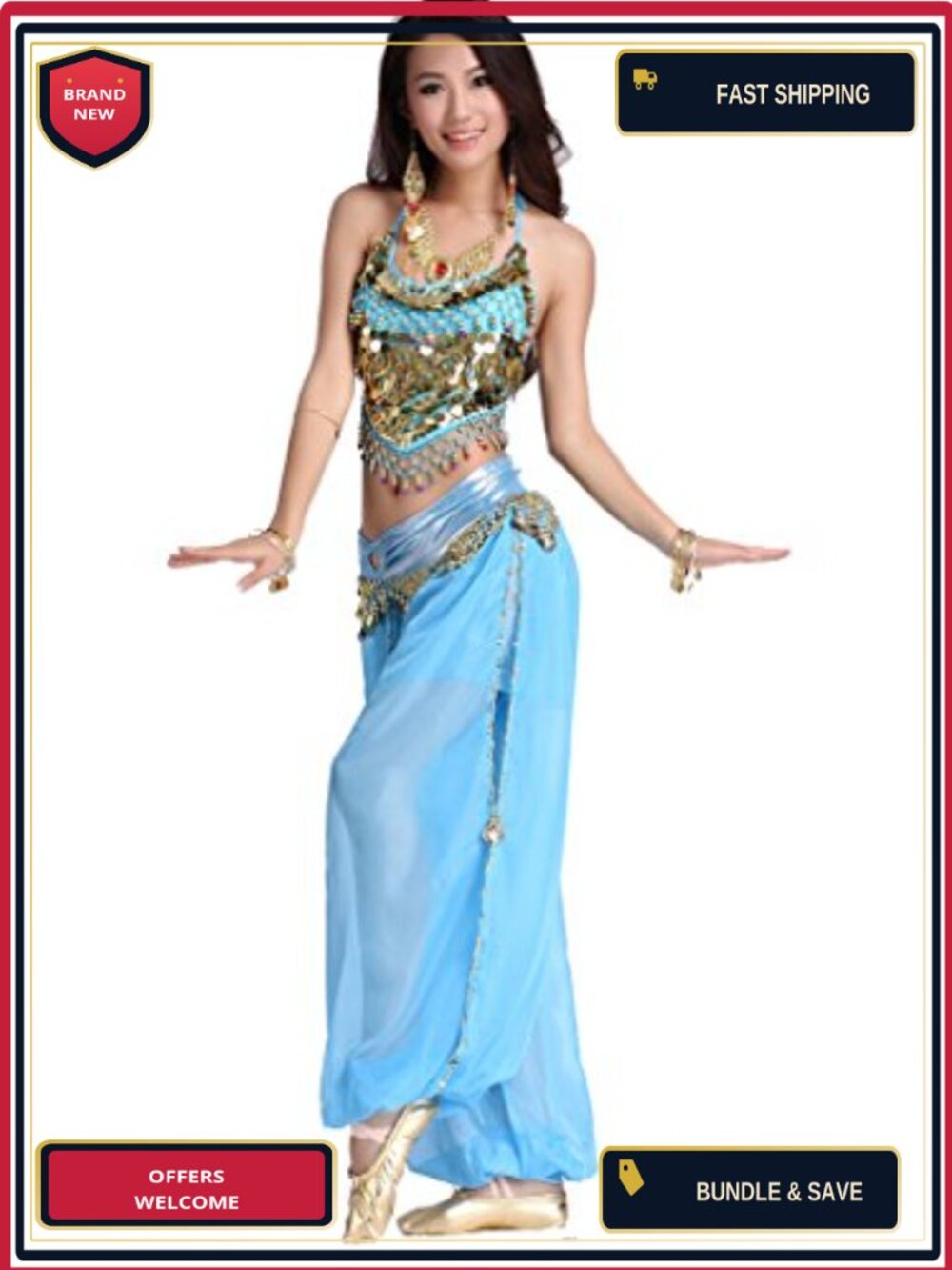 Chiffon Belly Dance Costume Top Lantern Coin Pants Carnival Jasmine